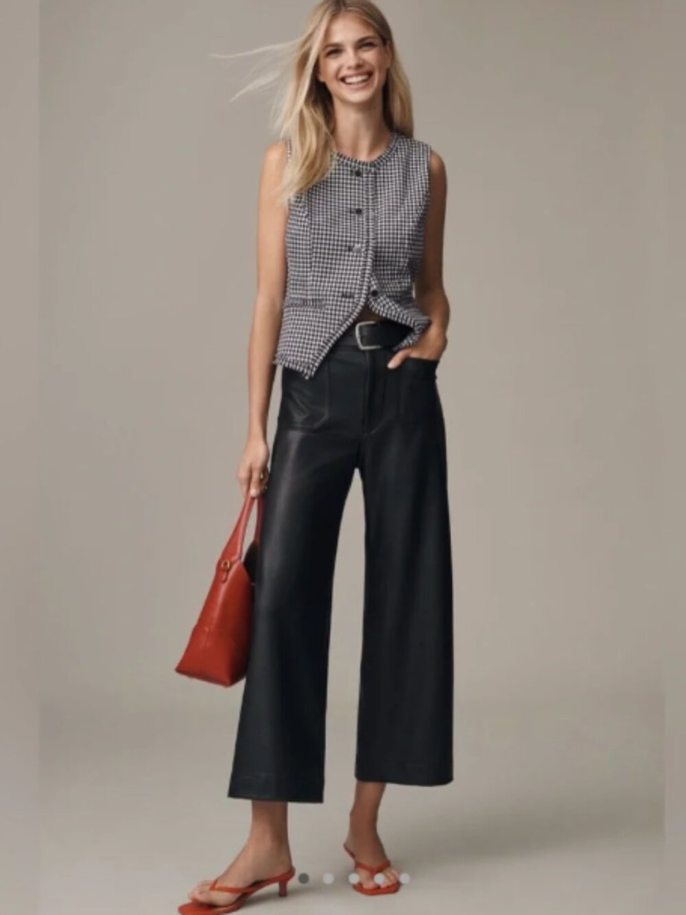 Maeve The Colette Crop Wide‑Leg Vegan Leather Pants, Black, Size 34T, NwT